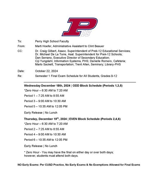 Finals Bell Schedule